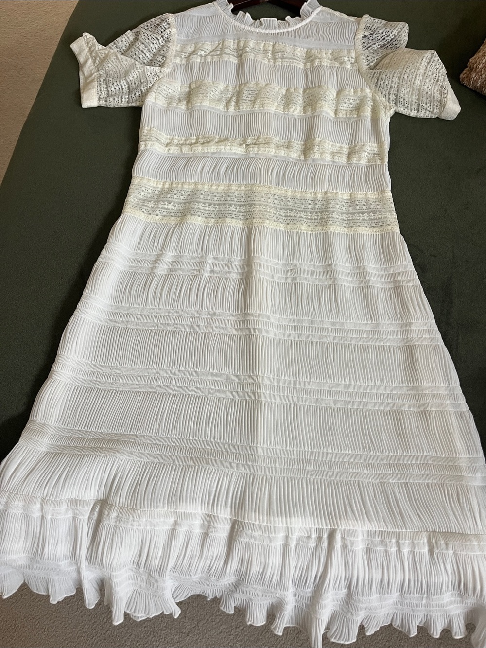 Velvet White Lace-Trim Midi Dress